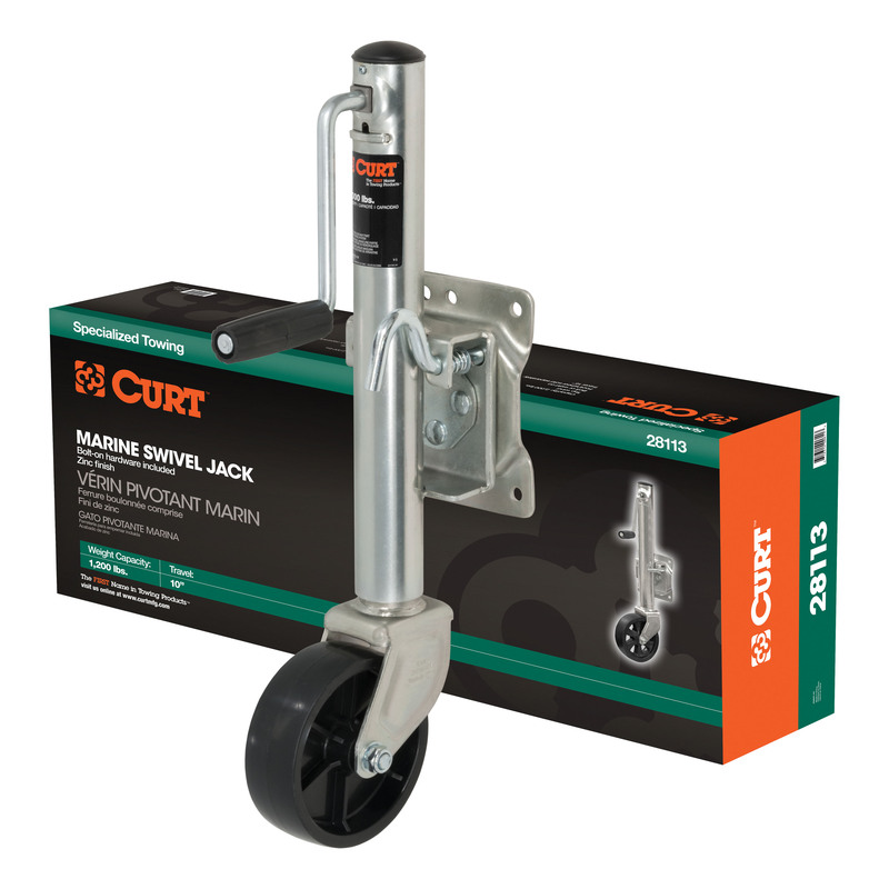 CURT 28113 Marine Boat Trailer Jack with 6-Inch Wheel, 1,200 lbs. 11 Inches Vertical Travel